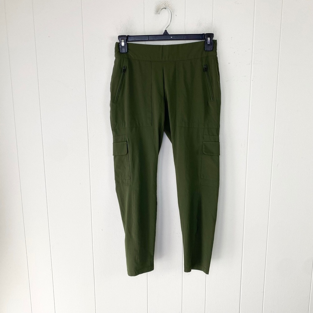 Athleta Olive Green Cargo Pants Size 6 Zipper Pockets Tapered Ankle Athletic